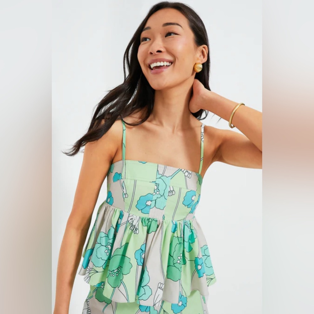 NWT - Hyacinth House - Green and Blue Floral Heather Tank - Size XXS